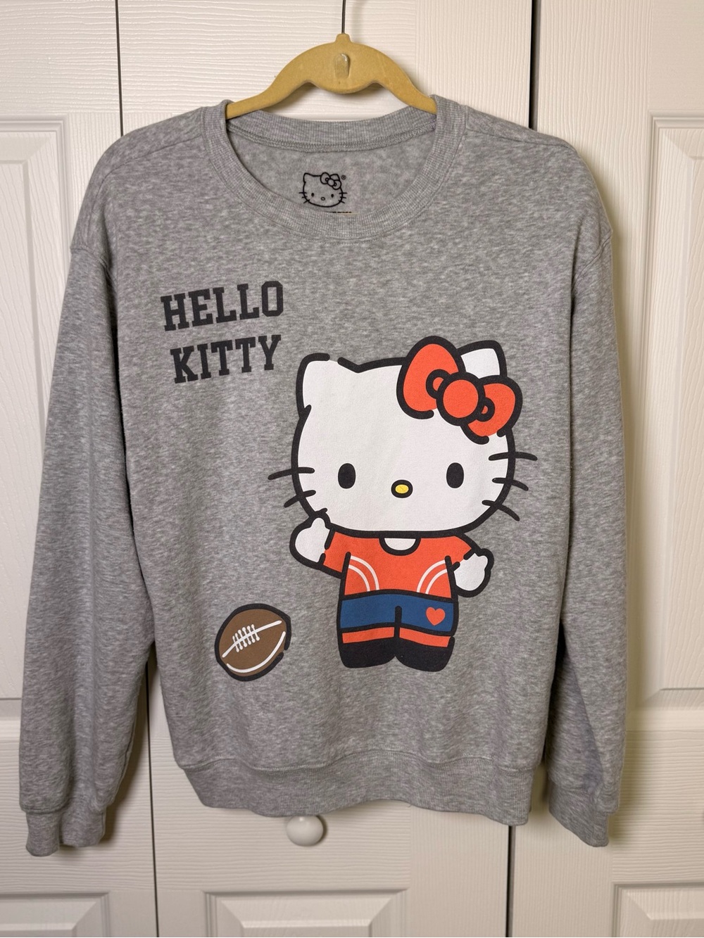 Hello Kitty Gray Crewneck Sweatshirt with Red and Blue Graphic